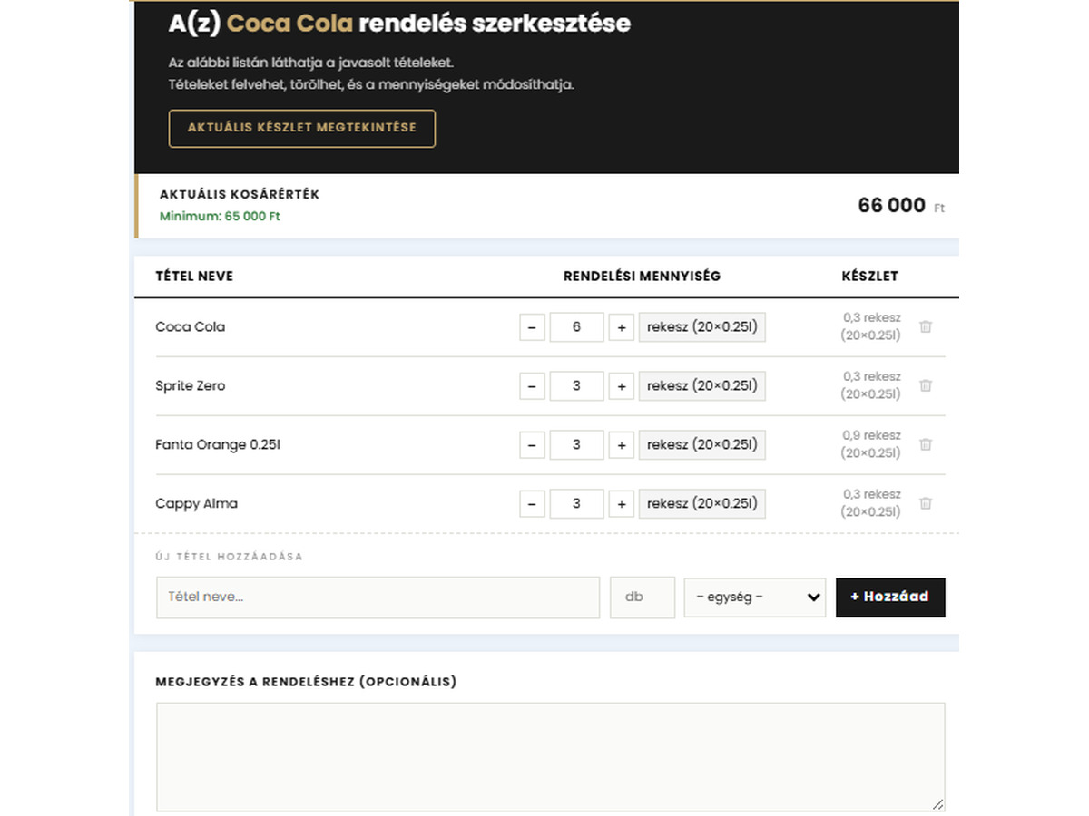 Bar-MI rendelés módosítása